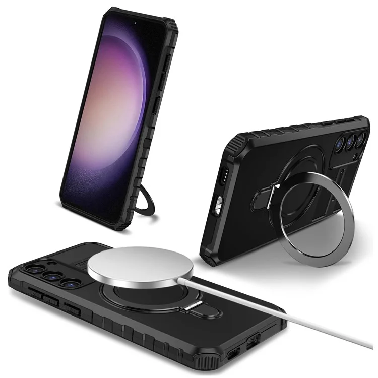 For Samsung Galaxy S23 Case Compatible with MagSafe Kickstand PC+TPU Phone Cover - Black