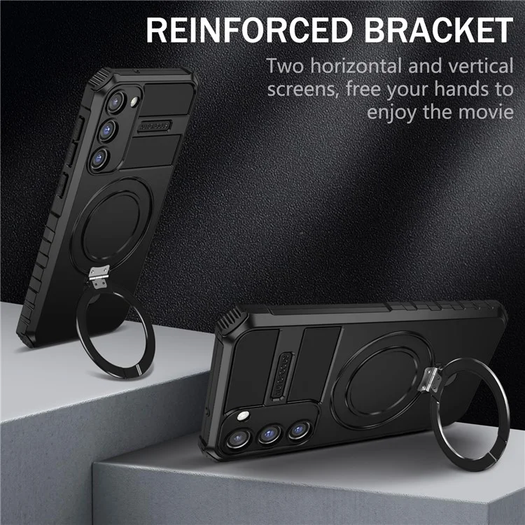For Samsung Galaxy S23 Case Compatible with MagSafe Kickstand PC+TPU Phone Cover - Black