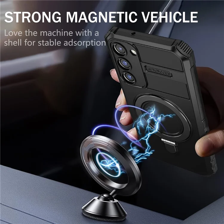 For Samsung Galaxy S23 Case Compatible with MagSafe Kickstand PC+TPU Phone Cover - Black