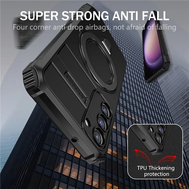 For Samsung Galaxy S23 Case Compatible with MagSafe Kickstand PC+TPU Phone Cover - Black