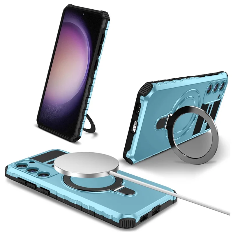 For Samsung Galaxy S23 Magnetic Case Kickstand PC+TPU Phone Cover - Sky Blue