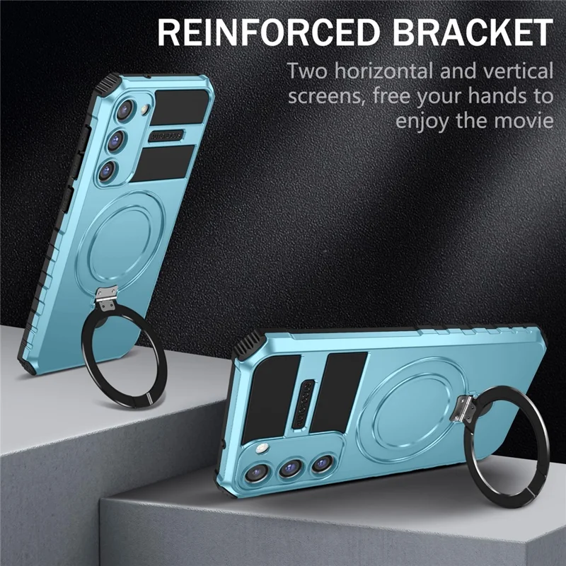For Samsung Galaxy S23 Magnetic Case Kickstand PC+TPU Phone Cover - Sky Blue