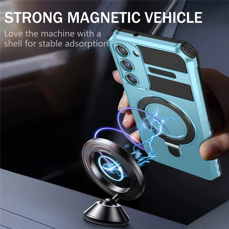 For Samsung Galaxy S23 Magnetic Case Kickstand PC+TPU Phone Cover - Sky Blue