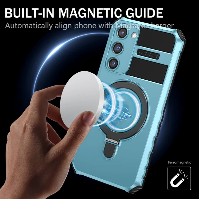 For Samsung Galaxy S23 Magnetic Case Kickstand PC+TPU Phone Cover - Sky Blue