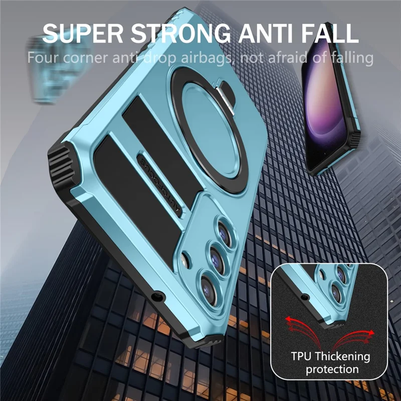For Samsung Galaxy S23 Magnetic Case Kickstand PC+TPU Phone Cover - Sky Blue