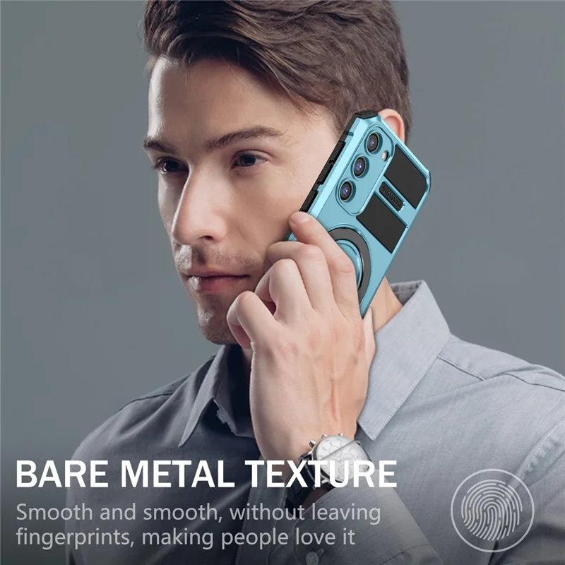 For Samsung Galaxy S23 Magnetic Case Kickstand PC+TPU Phone Cover - Sky Blue