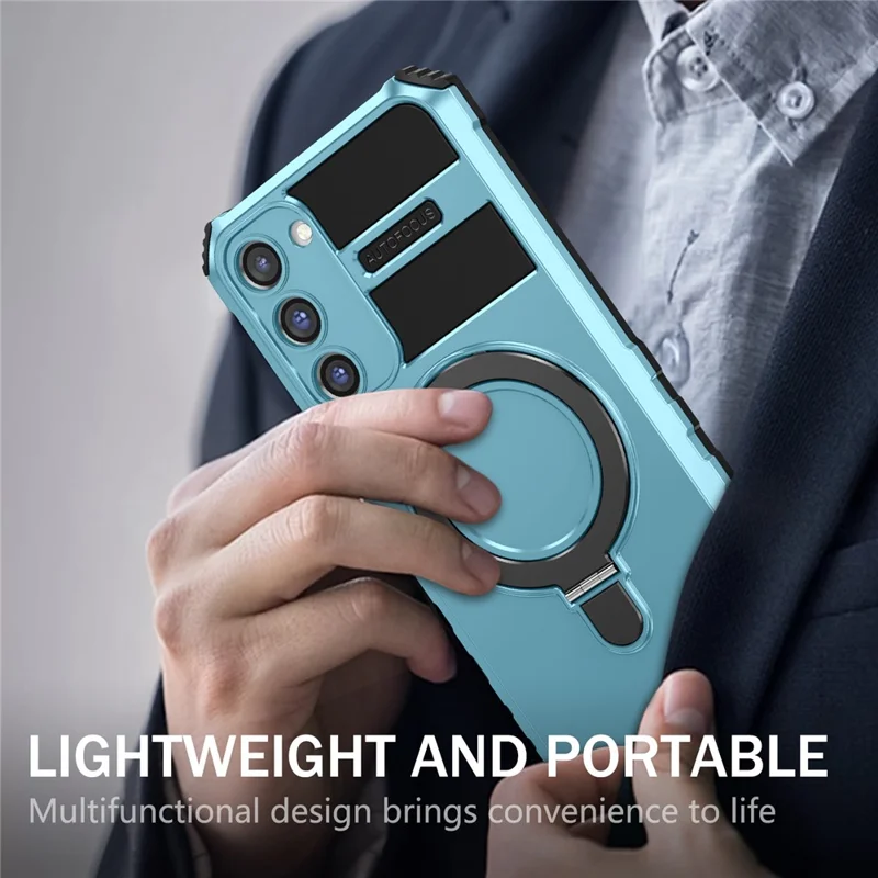 For Samsung Galaxy S23 Magnetic Case Kickstand PC+TPU Phone Cover - Sky Blue
