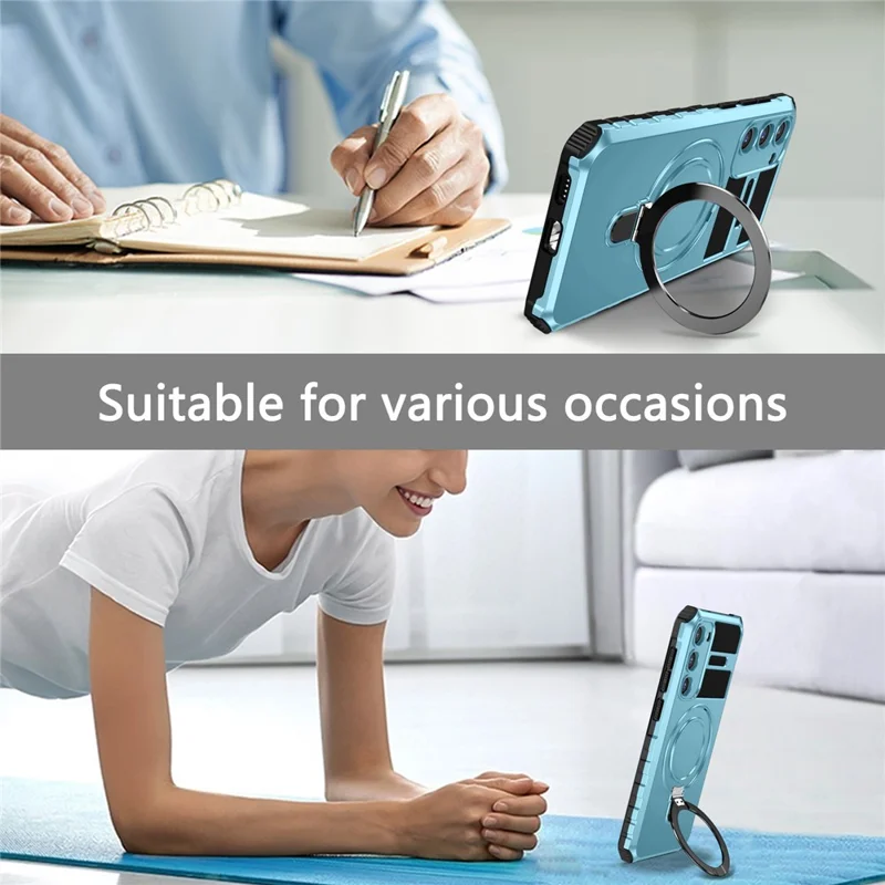 For Samsung Galaxy S23 Magnetic Case Kickstand PC+TPU Phone Cover - Sky Blue