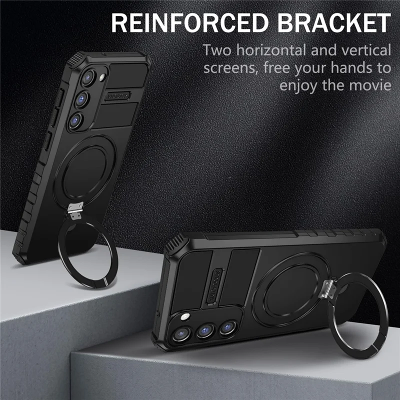 Para Samsung Galaxy S23+ Case PC+TPU Kickstand Phone Cover Compatible with MagSafe - Black