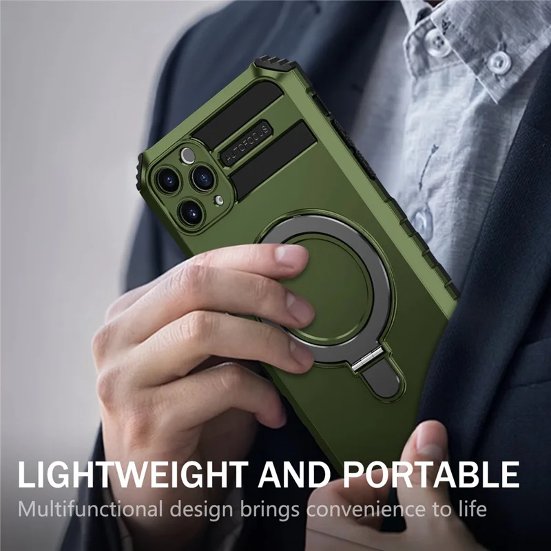 For iPhone 11 Pro Max Case Kickstand PC+TPU Phone Cover Compatible with MagSafe - Green