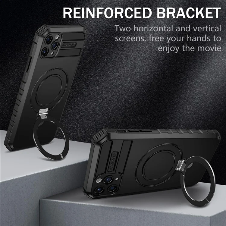 Für iPhone 11 Pro Case Magnetische PC+TPU-Handyhülle mit Ring-Ständer - Schwarz