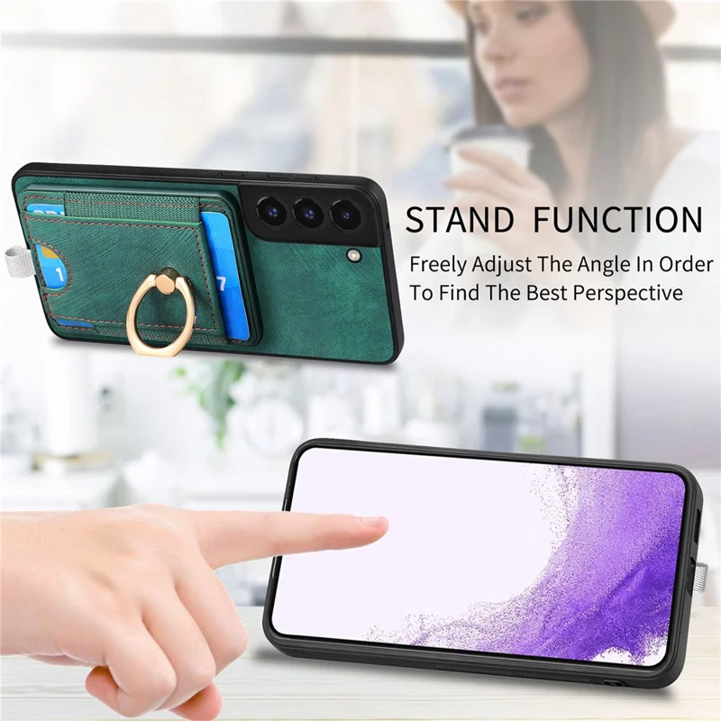 D7 For Samsung Galaxy S22 5G Case Detachable Magnetic Card Slot Kickstand Phone Case - Green