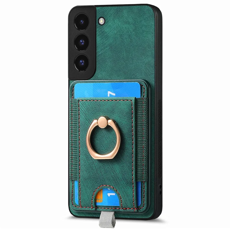D7 For Samsung Galaxy S22 5G Case Detachable Magnetic Card Slot Kickstand Phone Case - Green