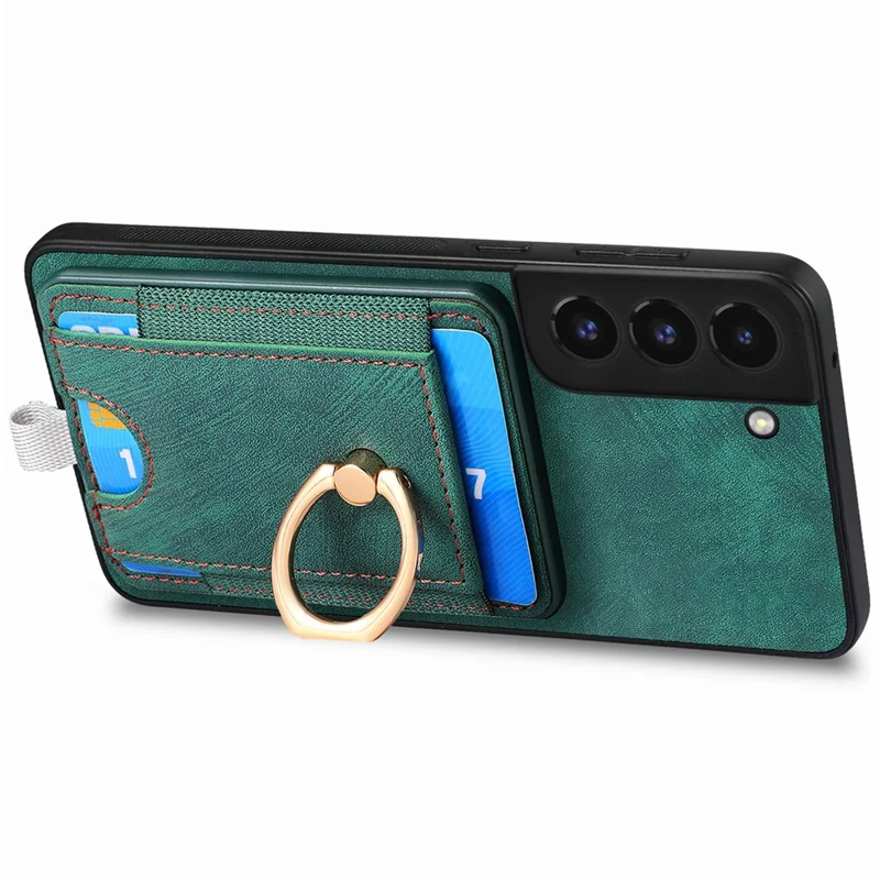 D7 For Samsung Galaxy S22 5G Case Detachable Magnetic Card Slot Kickstand Phone Case - Green