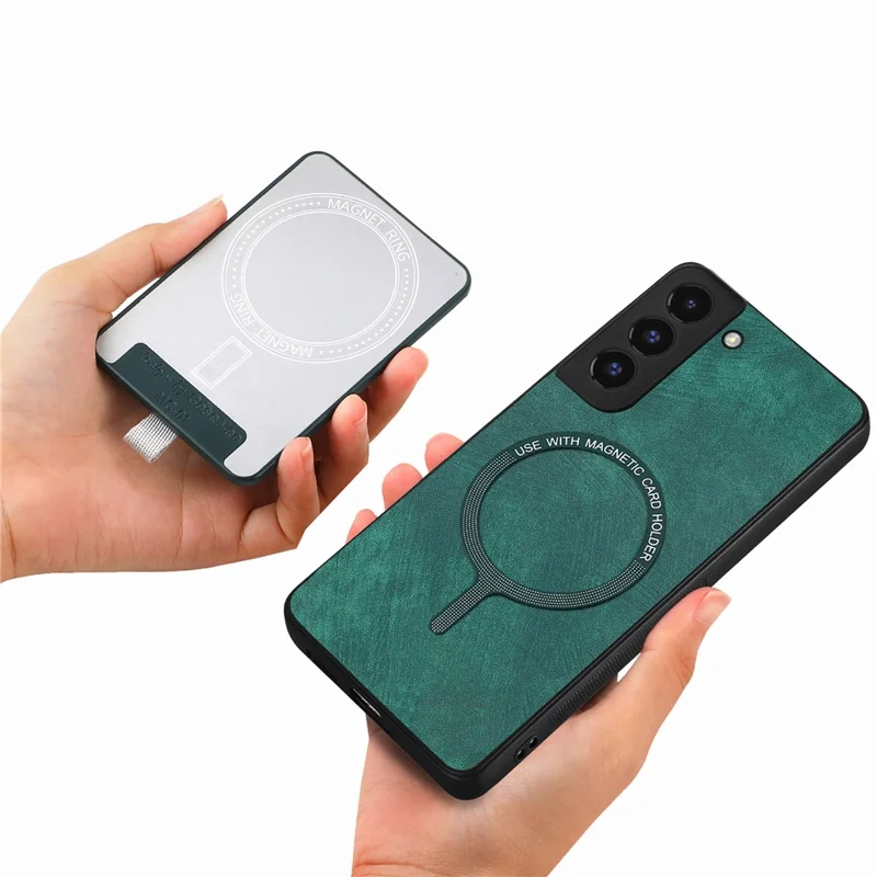 D7 For Samsung Galaxy S22 5G Case Detachable Magnetic Card Slot Kickstand Phone Case - Green