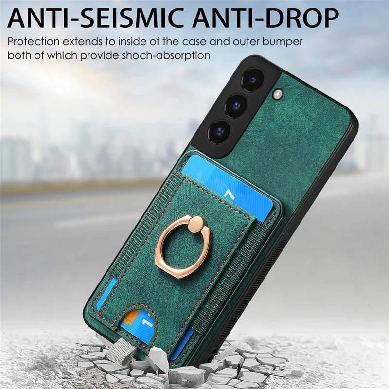 D7 For Samsung Galaxy S22 5G Case Detachable Magnetic Card Slot Kickstand Phone Case - Green