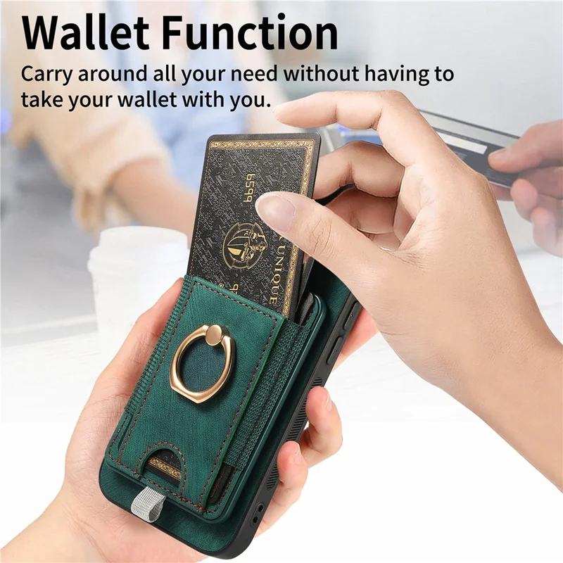 D7 For Samsung Galaxy S22 5G Case Detachable Magnetic Card Slot Kickstand Phone Case - Green