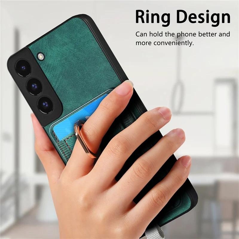 D7 For Samsung Galaxy S22 5G Case Detachable Magnetic Card Slot Kickstand Phone Case - Green