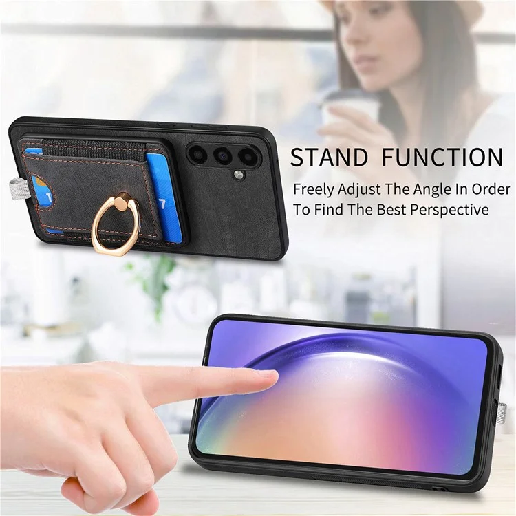 D7 Für Samsung Galaxy A34 5G Kickstand Case Abnehmbare Kartensteckplatz Magnetisches Handyhülle - Schwarz