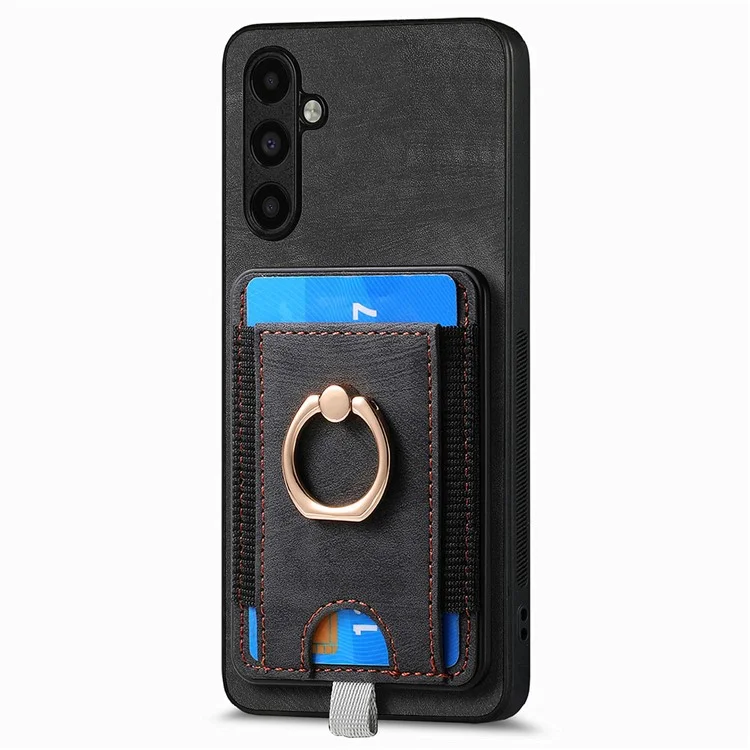 D7 Für Samsung Galaxy A34 5G Kickstand Case Abnehmbare Kartensteckplatz Magnetisches Handyhülle - Schwarz