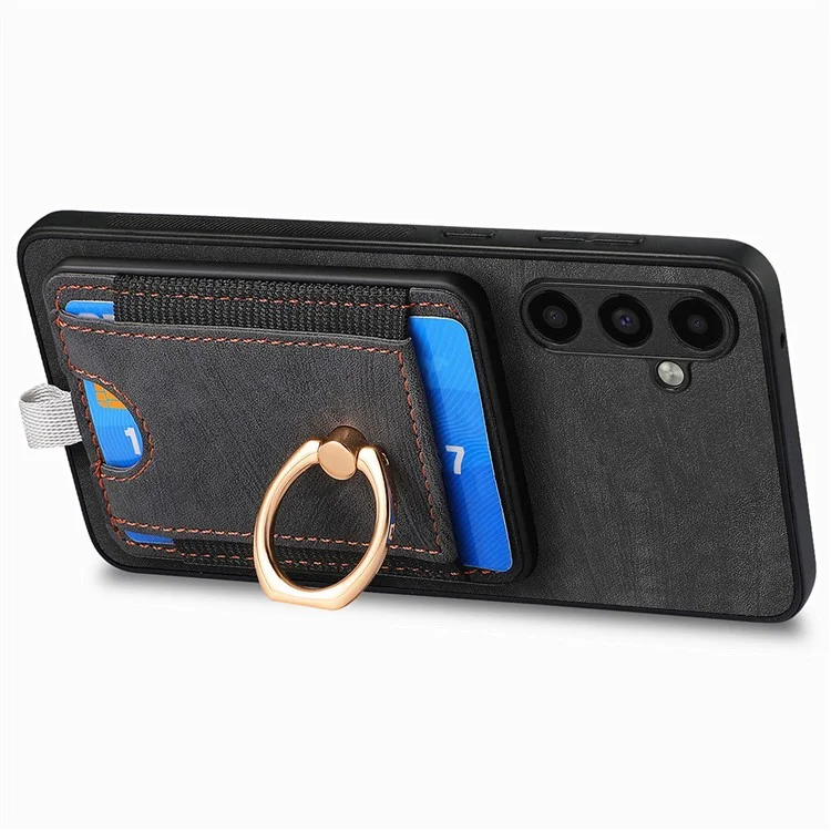 D7 Für Samsung Galaxy A34 5G Kickstand Case Abnehmbare Kartensteckplatz Magnetisches Handyhülle - Schwarz