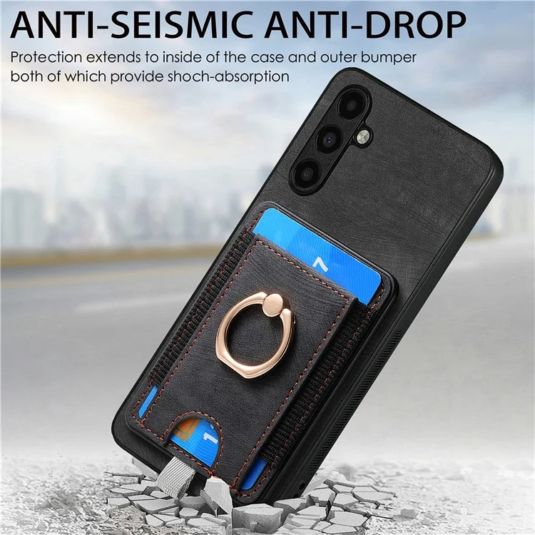 D7 Für Samsung Galaxy A34 5G Kickstand Case Abnehmbare Kartensteckplatz Magnetisches Handyhülle - Schwarz