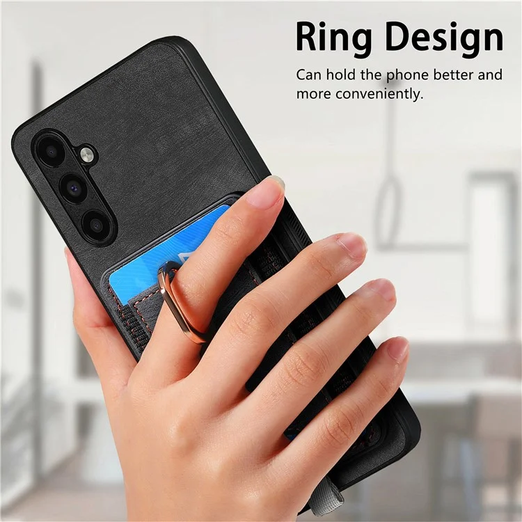 D7 Für Samsung Galaxy A34 5G Kickstand Case Abnehmbare Kartensteckplatz Magnetisches Handyhülle - Schwarz
