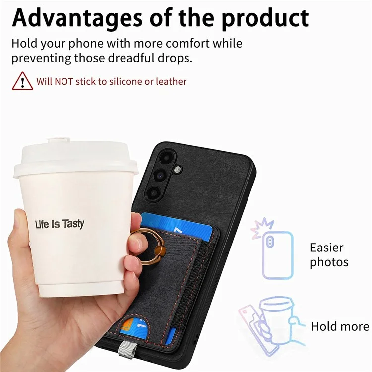 D7 Für Samsung Galaxy A34 5G Kickstand Case Abnehmbare Kartensteckplatz Magnetisches Handyhülle - Schwarz