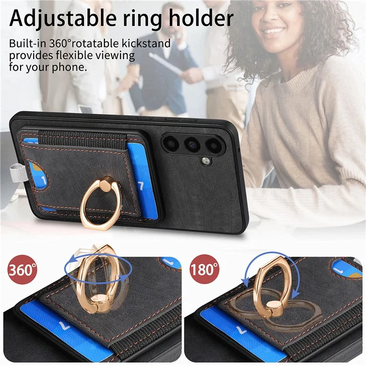 D7 Für Samsung Galaxy A34 5G Kickstand Case Abnehmbare Kartensteckplatz Magnetisches Handyhülle - Schwarz