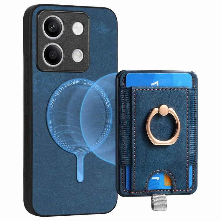 D7 Para Xiaomi Redmi Note 13 5G Case Ring Holder PU Leather 2-in-1 Destacável Back Cover - Azul
