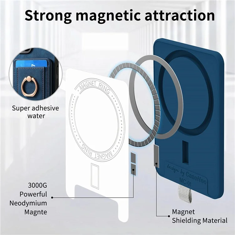 D7 Para Xiaomi Redmi Note 13 5G Case Ring Holder PU Leather 2-in-1 Destacável Back Cover - Azul