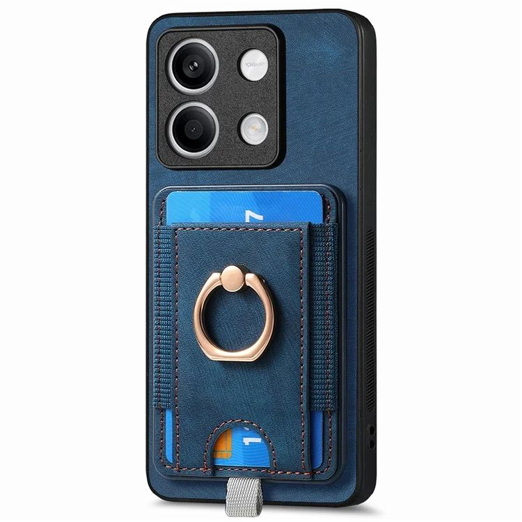 D7 Para Xiaomi Redmi Note 13 5G Case Ring Holder PU Leather 2-in-1 Destacável Back Cover - Azul