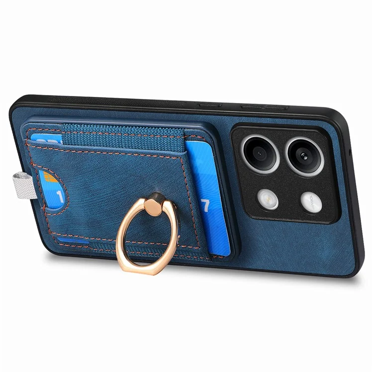 D7 Para Xiaomi Redmi Note 13 5G Case Ring Holder PU Leather 2-in-1 Destacável Back Cover - Azul