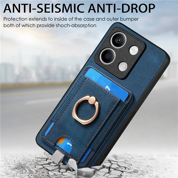 D7 Para Xiaomi Redmi Note 13 5G Case Ring Holder PU Leather 2-in-1 Destacável Back Cover - Azul