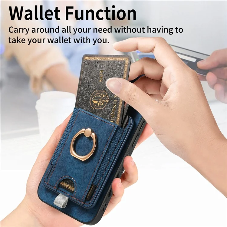 D7 Para Xiaomi Redmi Note 13 5G Case Ring Holder PU Leather 2-in-1 Destacável Back Cover - Azul