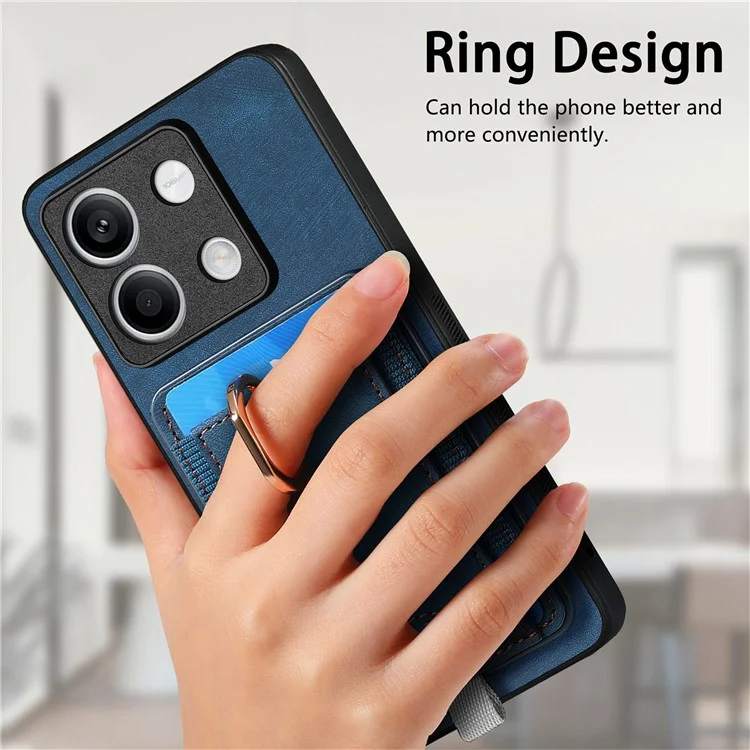 D7 Para Xiaomi Redmi Note 13 5G Case Ring Holder PU Leather 2-in-1 Destacável Back Cover - Azul