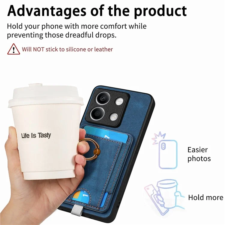 D7 Para Xiaomi Redmi Note 13 5G Case Ring Holder PU Leather 2-in-1 Destacável Back Cover - Azul