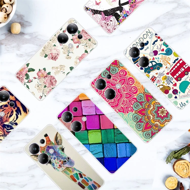 Para Xiaomi Redmi Note 13 Pro 4G / Poco M6 Pro 4G Case TPU Impressão de padrão Capa de telefone - Flor dourada