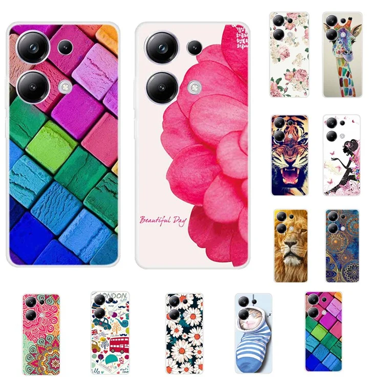 Para Xiaomi Redmi Note 13 Pro 4G / Poco M6 Pro 4G Case TPU Impressão de padrão Capa de telefone - Flor dourada