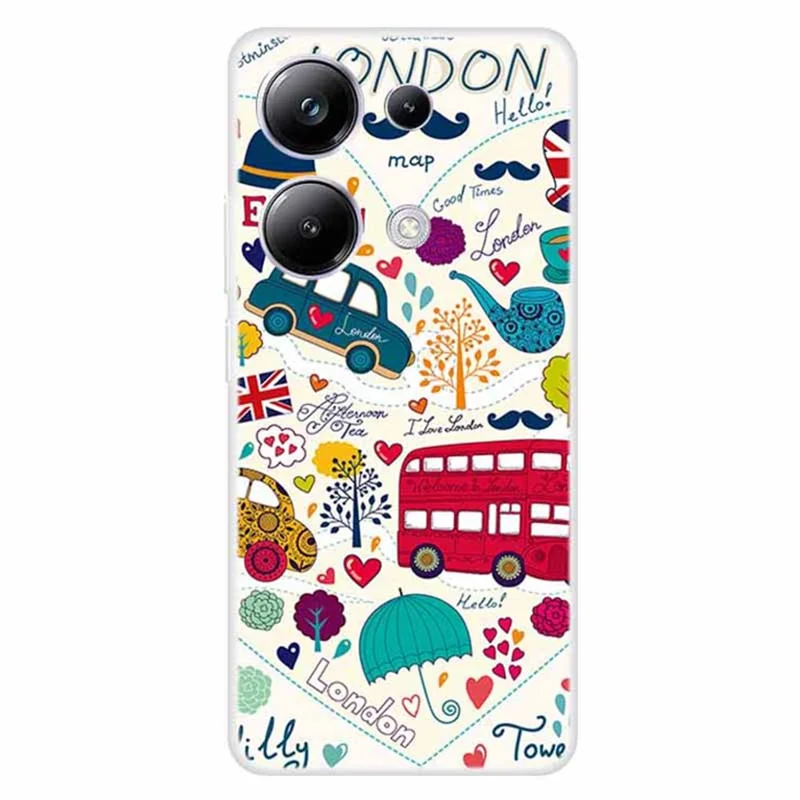 For Xiaomi Redmi Note 13 Pro 4G / Poco M6 Pro 4G Case TPU Pattern Printing Phone Cover - Red Bus