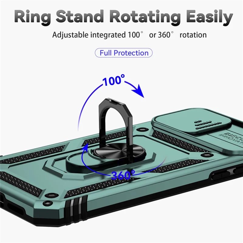 For iPhone 11 Case PC+TPU Kickstand Armour Phone Cover with Camera Slide Guard - Blackish Green