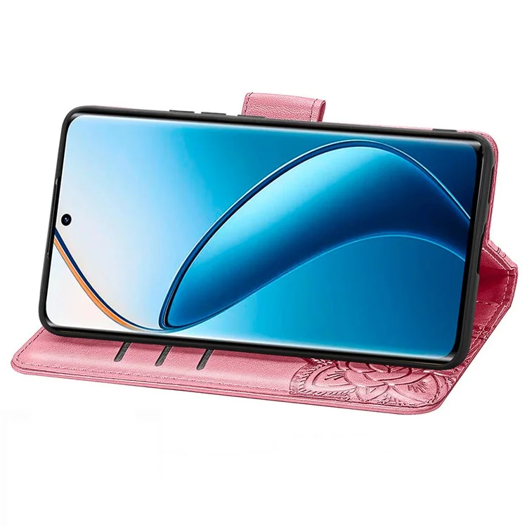 Para Realme 12 4G / 12+ 5G Funda Mariposa Impresa Tapa de Teléfono de Cuero de PU - Rosa