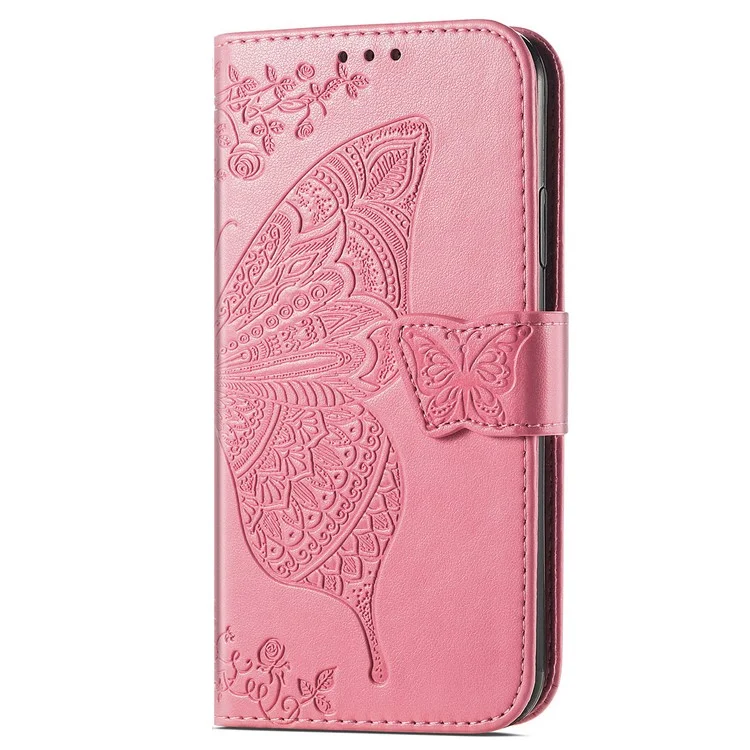 Para Realme 12 4G / 12+ 5G Funda Mariposa Impresa Tapa de Teléfono de Cuero de PU - Rosa
