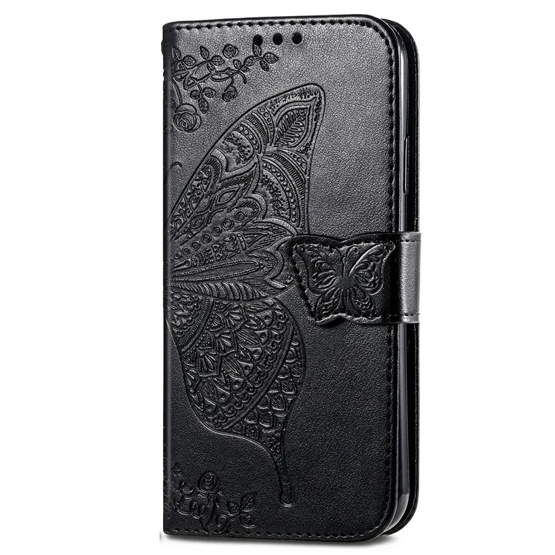 For Realme 12 Pro 5G / 12 Pro+ 5G Leather Case Imprinted Butterfly Phone Cover with Handy Strap - Black