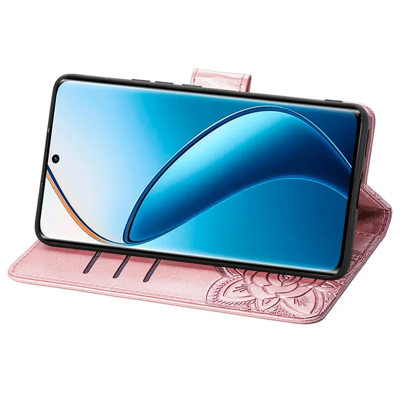 Für Realme 12 Pro 5G / 12 Pro+ 5G Lederetui Geprägter Schmetterling Handyhülle mit praktischem Trageriemen - Roségold