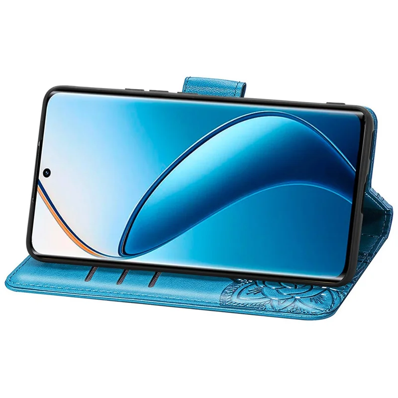 Pour Realme 12 Pro 5G / 12 Pro+ 5G Étui en cuir avec motif papillon Housse de téléphone avec dragonne - Bleu