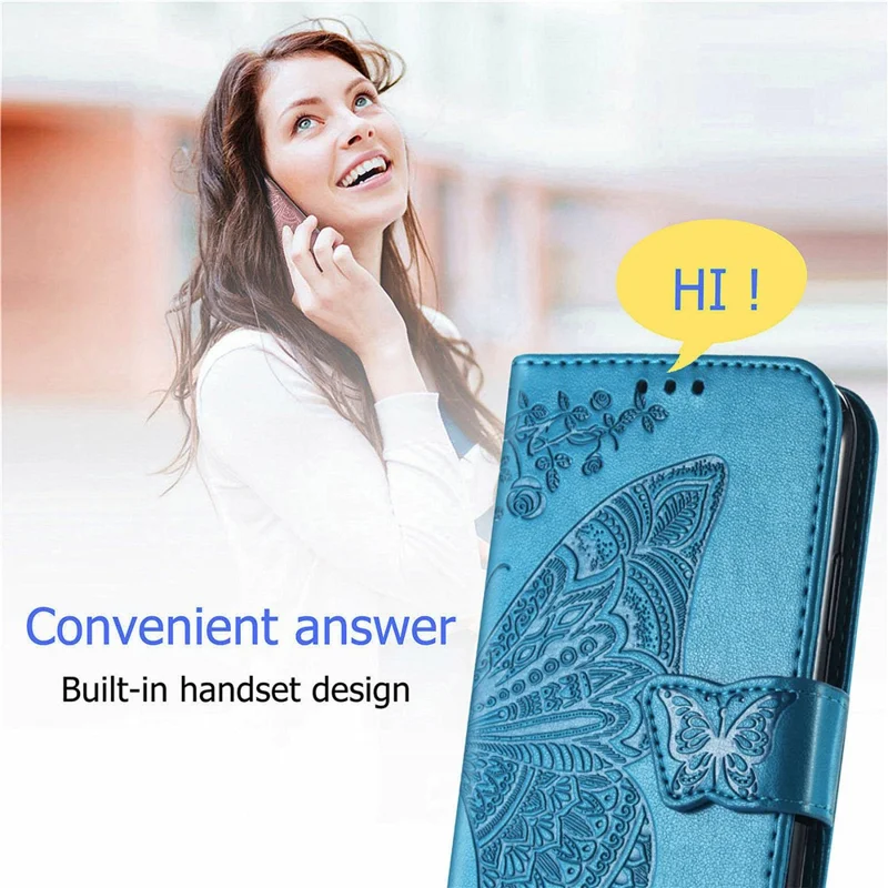 Pour Realme 12 Pro 5G / 12 Pro+ 5G Étui en cuir avec motif papillon Housse de téléphone avec dragonne - Bleu