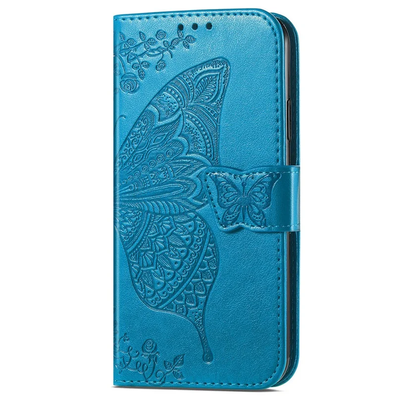 Pour Realme 12 Pro 5G / 12 Pro+ 5G Étui en cuir avec motif papillon Housse de téléphone avec dragonne - Bleu