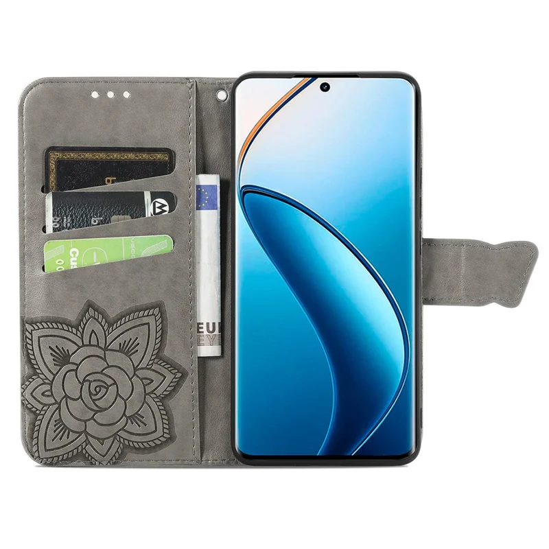 Per Realme 12 Pro 5G / 12 Pro+ 5G Custodia in pelle Imprinted Butterfly Phone Cover con cinturino - Grigio