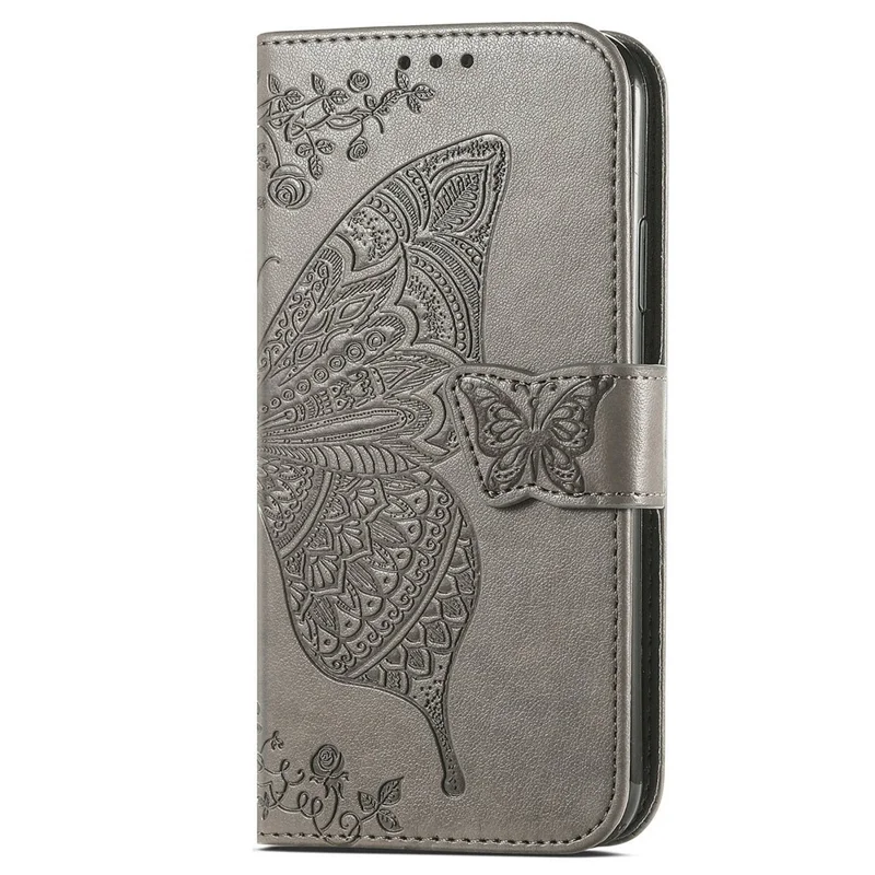 Per Realme 12 Pro 5G / 12 Pro+ 5G Custodia in pelle Imprinted Butterfly Phone Cover con cinturino - Grigio